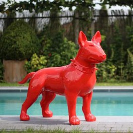 Statue Bull Terrier Rouge Laqué RAL 3020 Tex Artes JardinChic