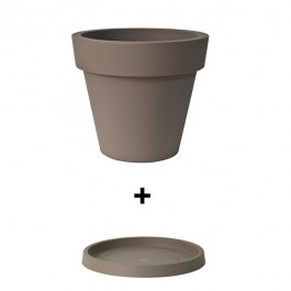 Pot Ikon 60 + soucoupe Taupe Euro3plast Jardinchic