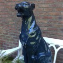 Statue-Panther-Sitz Blau Lackiert Grau